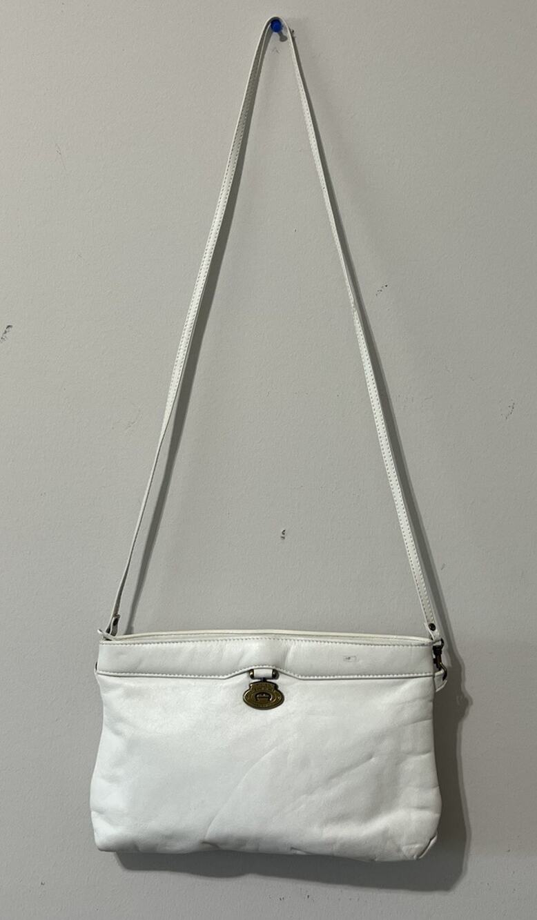 Vintage 80s Etienne Aigner White Leather Clutch Shoulder Bag